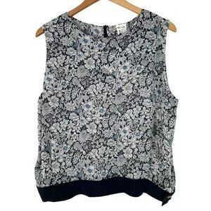 NWT AMS PURE Collection Navy Blue and White Floral Chiffon Top Size 14